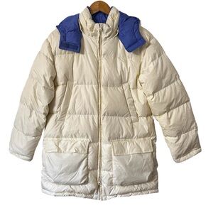 Lands’ End Puffer Coat Goose-down Cream Blue Reversible Women’s Sz Medium